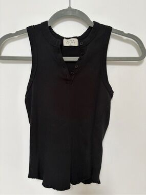 Urban Nation Black Ribbed Crop Button Henley Tank Top Medium